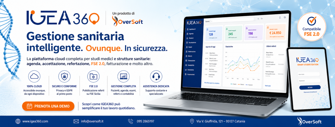 Igea360: la piattaforma cloud completa per studi medici e strutture sanitarie: agenda, accettazione, FSE 2.0, fatturazione e molto altro