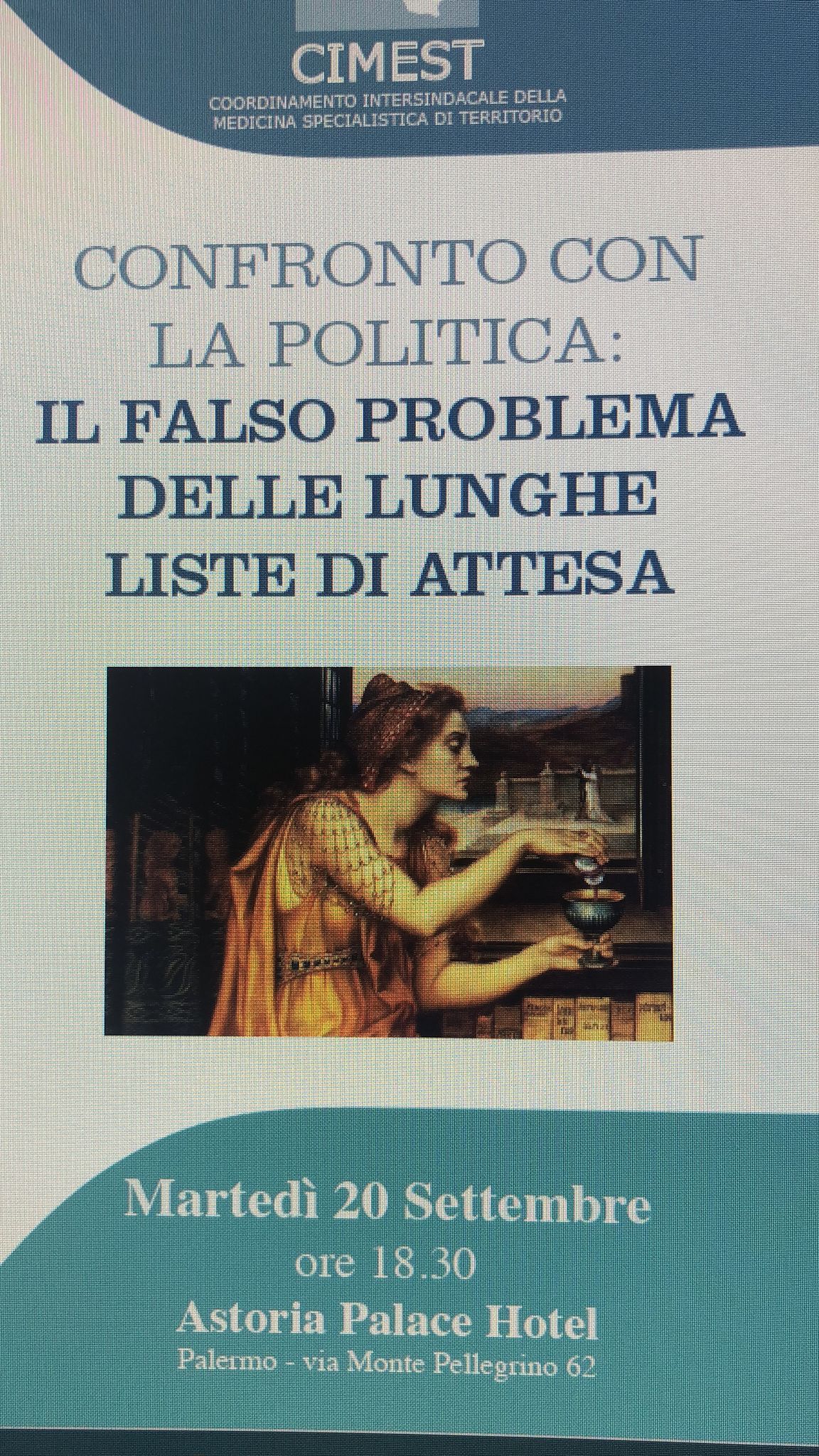 Meeting PA 20 sett. ore 18.30  Hotel Astoria - Confronto con la politica sulle liste di attesa